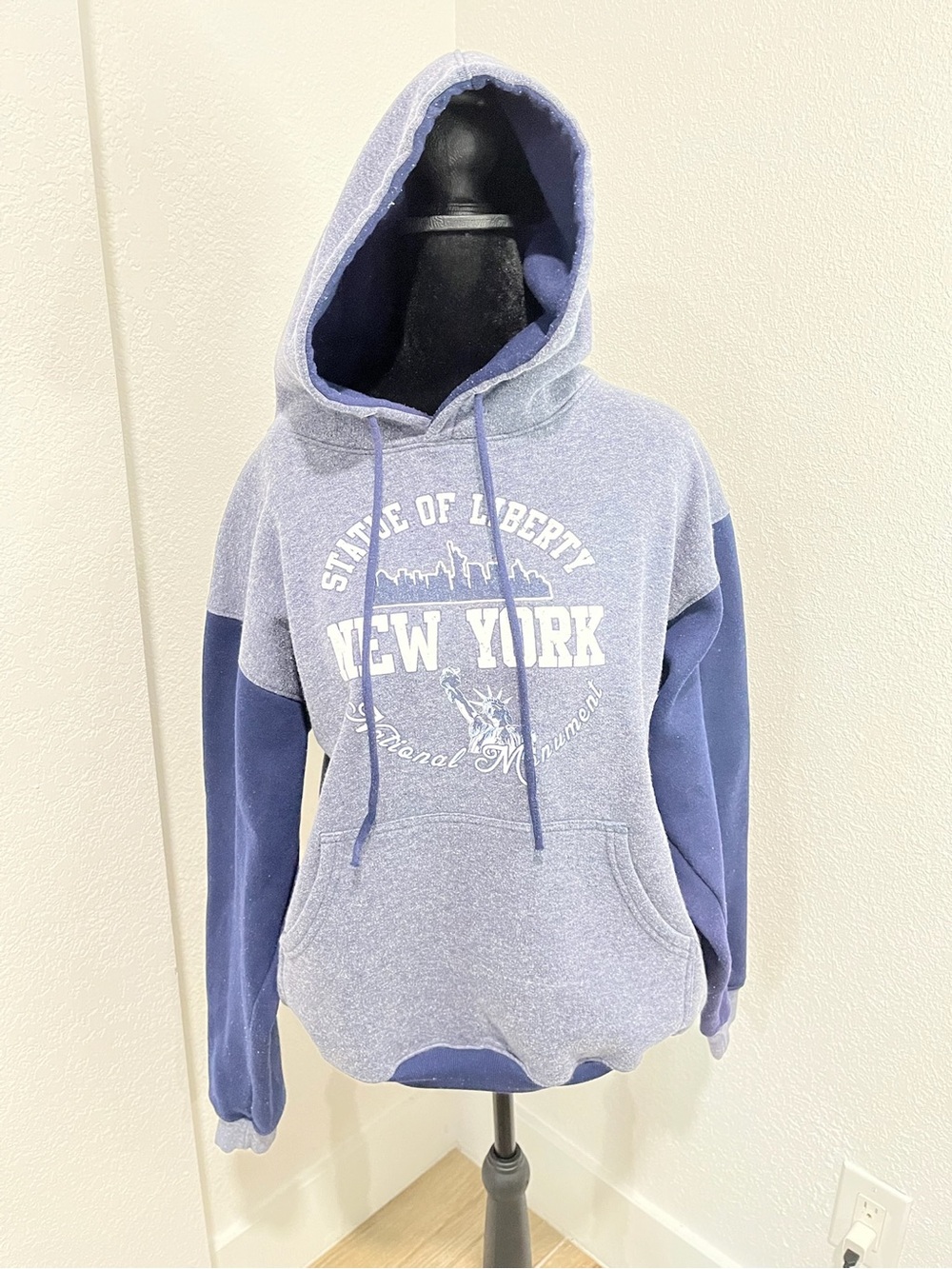 Two-Tone gray and Navy New York Graphic Hoodie